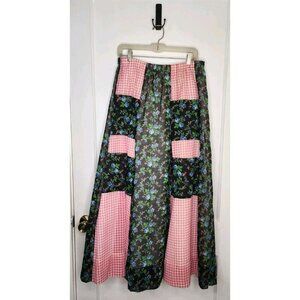 Chessa Davis Large Vtg 70s Maxi Skirt Floral Check Prairie Cottagecore Bandana